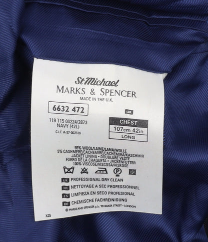 Marks and Spencer Men's Navy Blazer, 42L, Striped Wool Blend