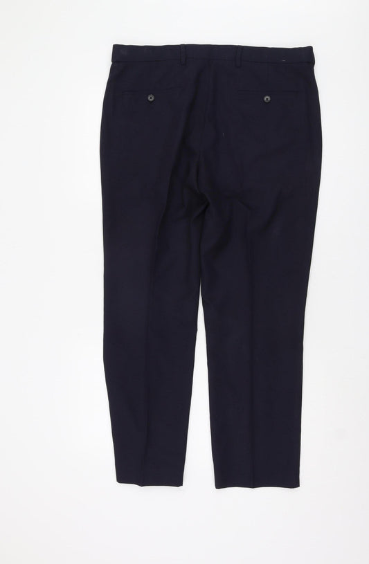 Marks and Spencer Men's Navy Regular Fit Trousers, 30 in