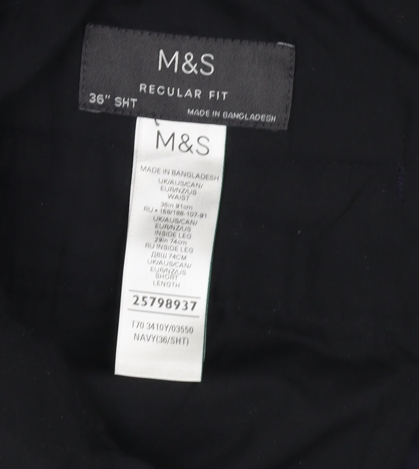 Marks and Spencer Men's Navy Regular Fit Trousers, 30 in