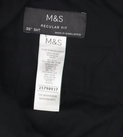 Marks and Spencer Men's Navy Regular Fit Trousers, 30 in