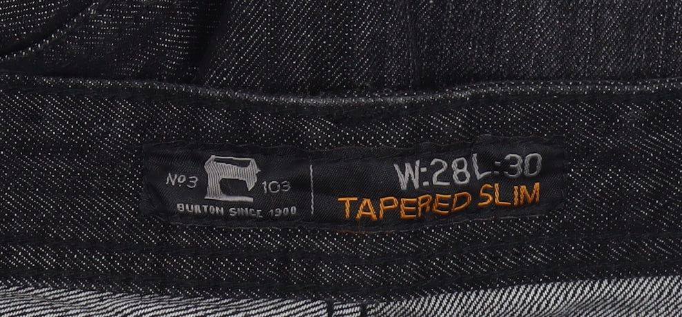 Mens UK Size 28 Burton Slim Fit Tapered Black Jeans