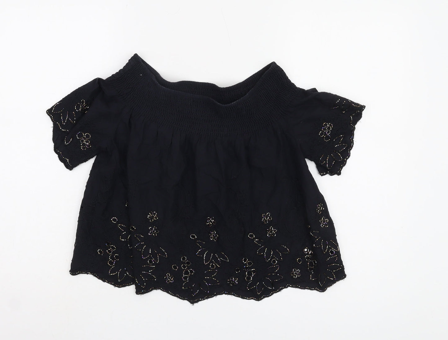 Womens UK Size 8 Topshop Black Cropped Blouse