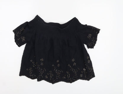 Womens UK Size 8 Topshop Black Cropped Blouse