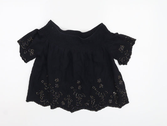 Womens UK Size 8 Topshop Black Cropped Blouse