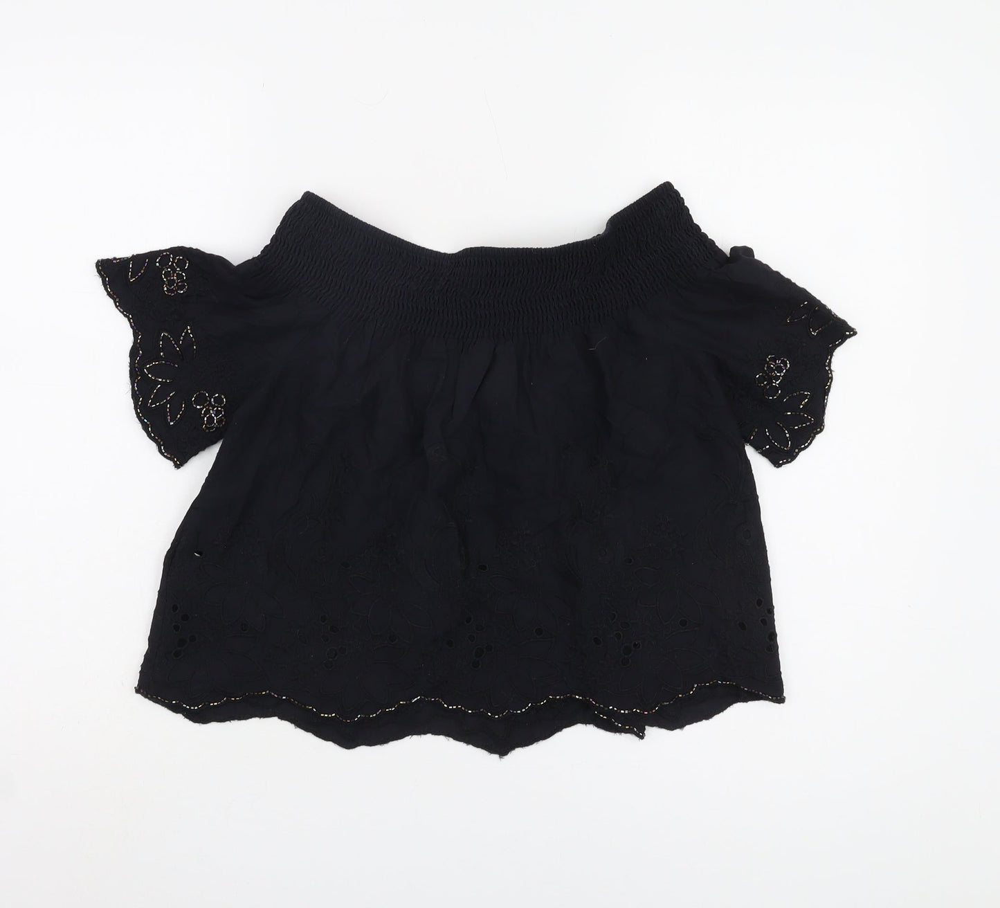 Womens UK Size 8 Topshop Black Cropped Blouse