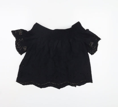Womens UK Size 8 Topshop Black Cropped Blouse