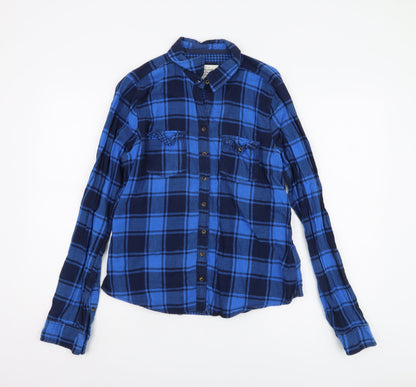 Abercrombie & Fitch Women's Blue Plaid Button-Up Shirt L