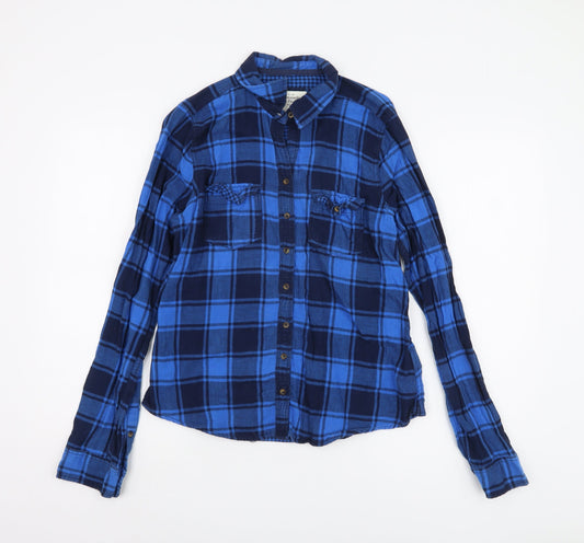 Abercrombie & Fitch Women's Blue Plaid Button-Up Shirt L