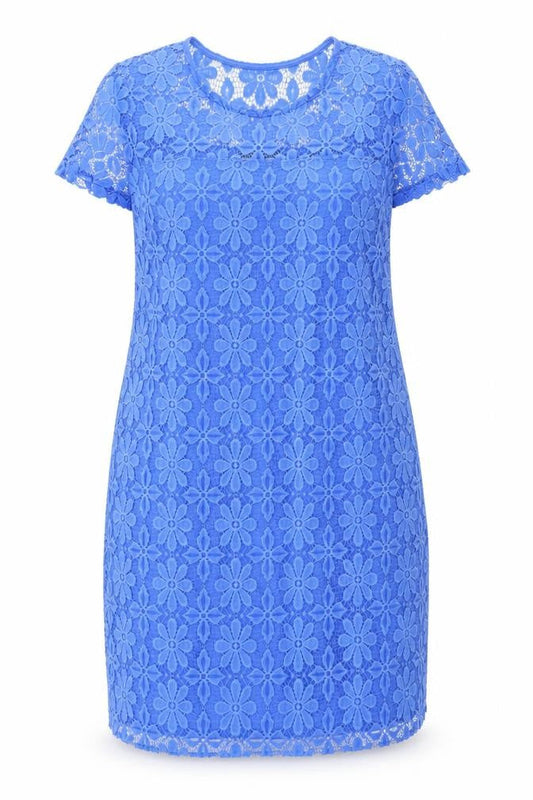 Front view of Kaleidoscope Blue Floral Lace Dress, Women, size 16