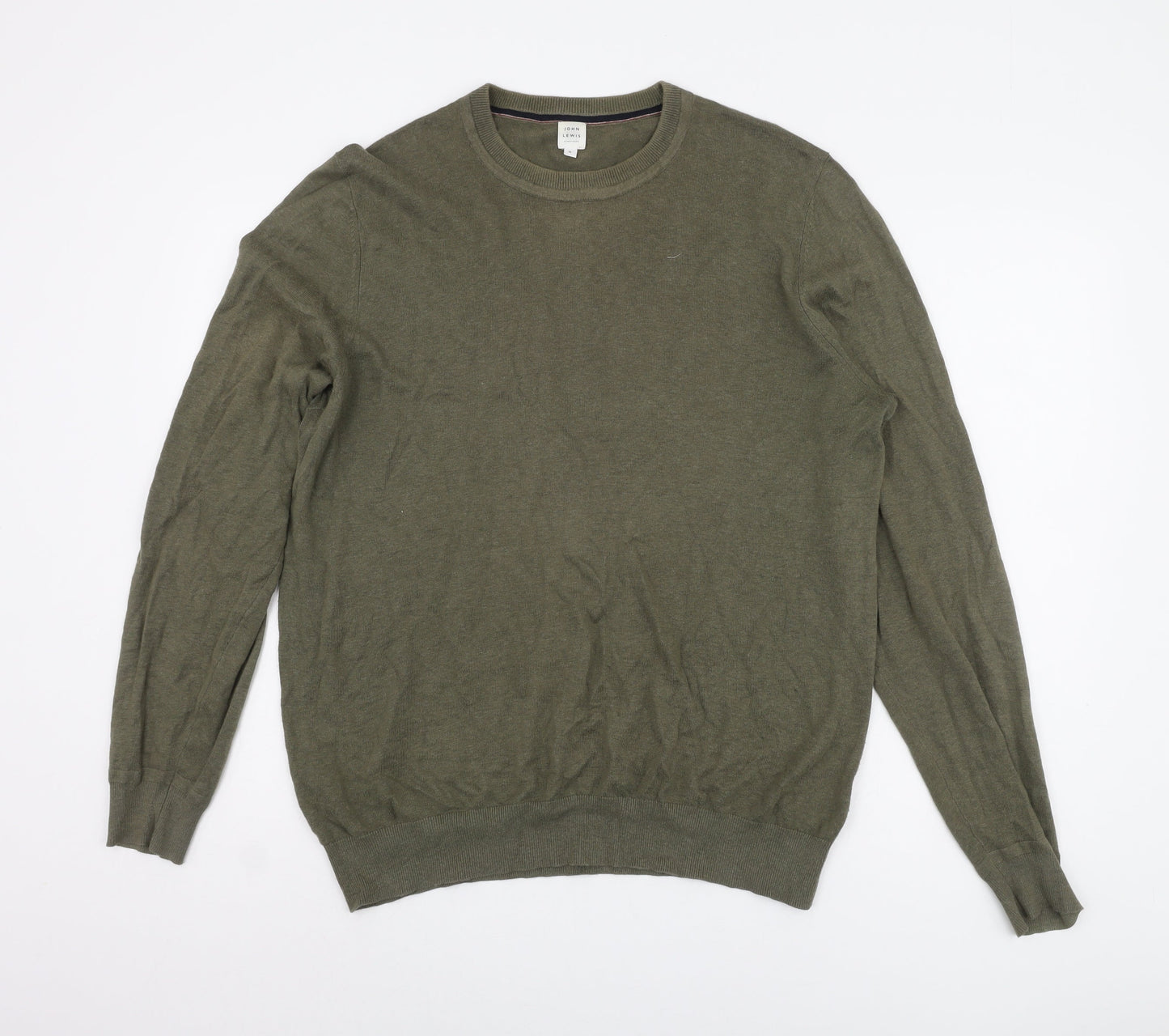 John Lewis Men's Green Linen Blend Pullover Jumper M