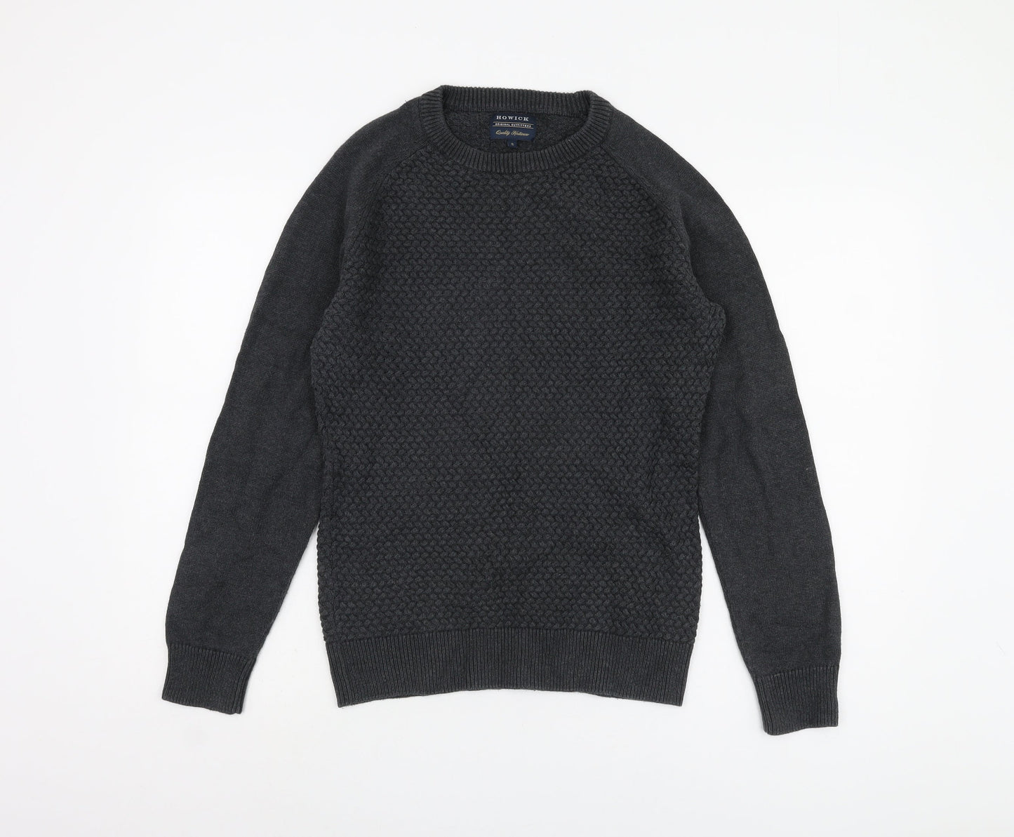 Howick Men's Black Waffle-Knit Pullover Jumper S