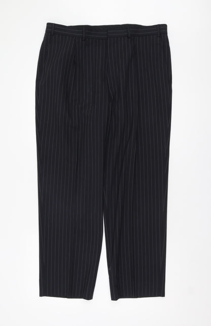 Marks and Spencer Men's Blue Striped Trousers Size 36