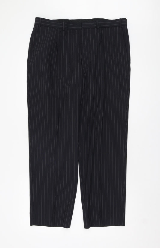 Marks and Spencer Men's Blue Striped Trousers Size 36