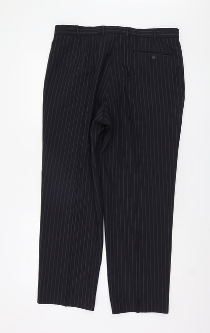 Marks and Spencer Men's Blue Striped Trousers Size 36