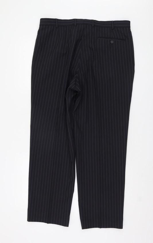 Marks and Spencer Men's Blue Striped Trousers Size 36