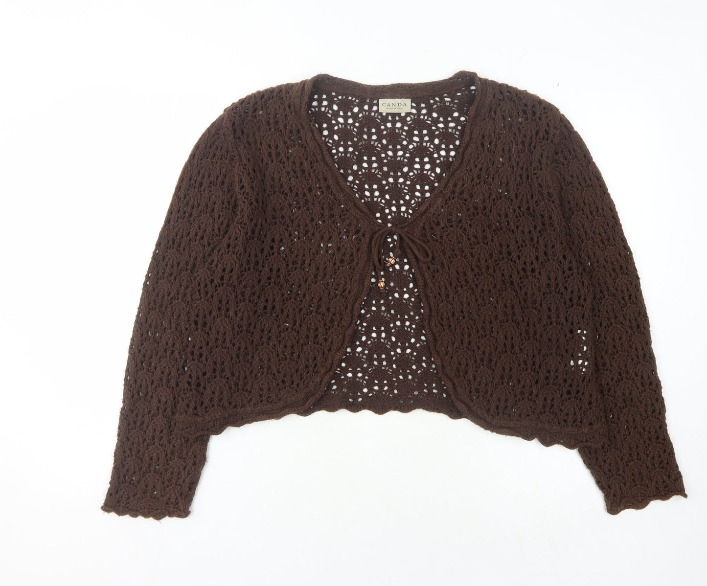 C&A Women's Brown Crochet Cardigan XL V-Neck Casual