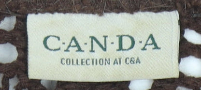 C&A Women's Brown Crochet Cardigan XL V-Neck Casual