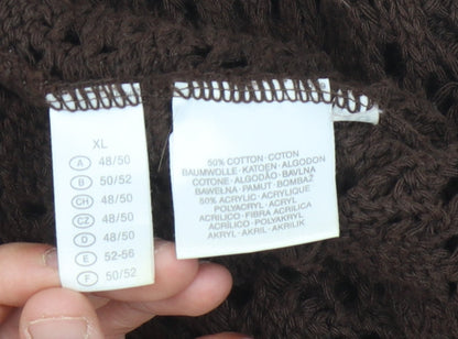 C&A Women's Brown Crochet Cardigan XL V-Neck Casual