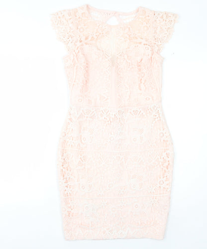 Lipsy London Women's Pink Lace Sheath Dress Size 12