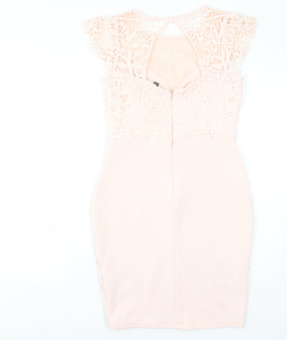 Lipsy London Women's Pink Lace Sheath Dress Size 12