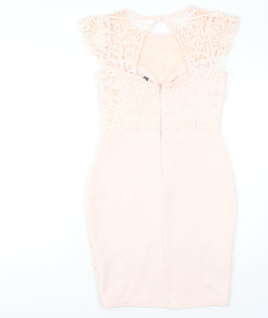 Lipsy London Women's Pink Lace Sheath Dress Size 12