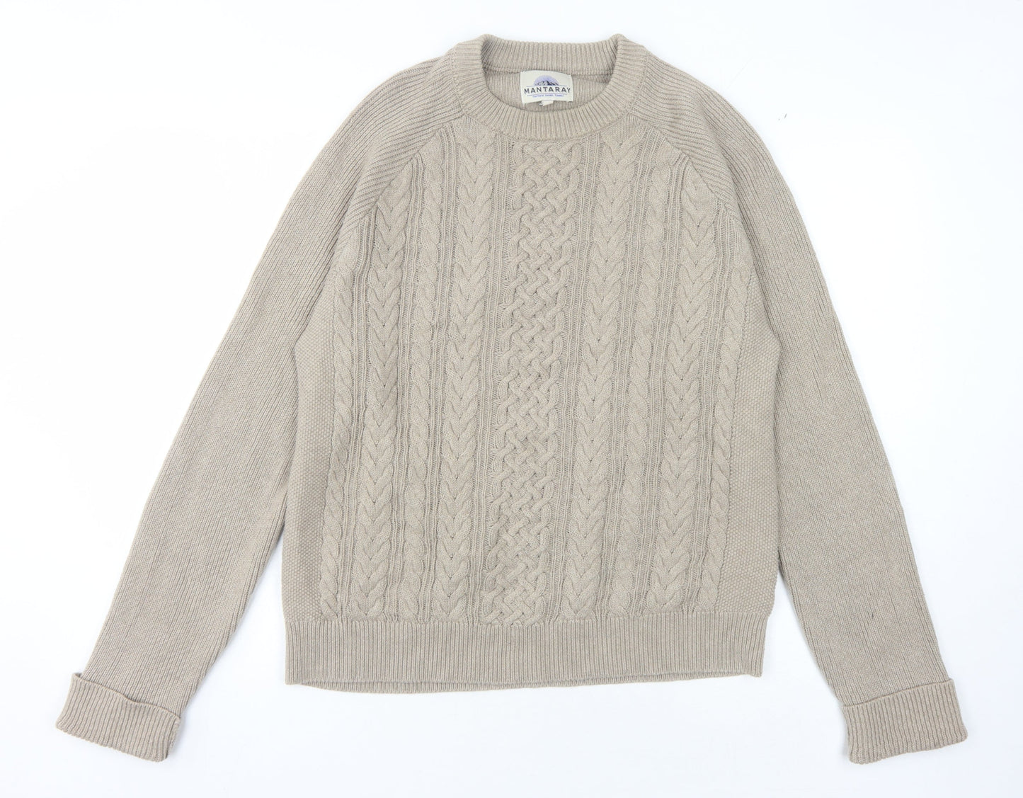 Mantaray Men's Beige Cable-Knit Pullover Jumper, M