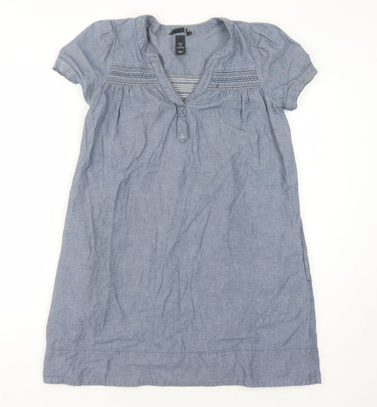 H&M Women's Blue Cotton V-Neck Dress Size 6