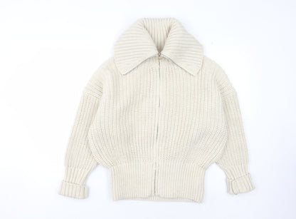 Zara Women's Ivory Full Zip Collared Jumper L