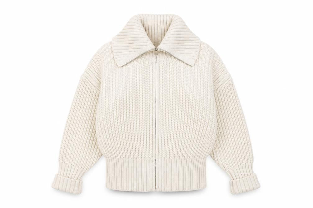 Zara Women's Ivory Full Zip Collared Jumper L