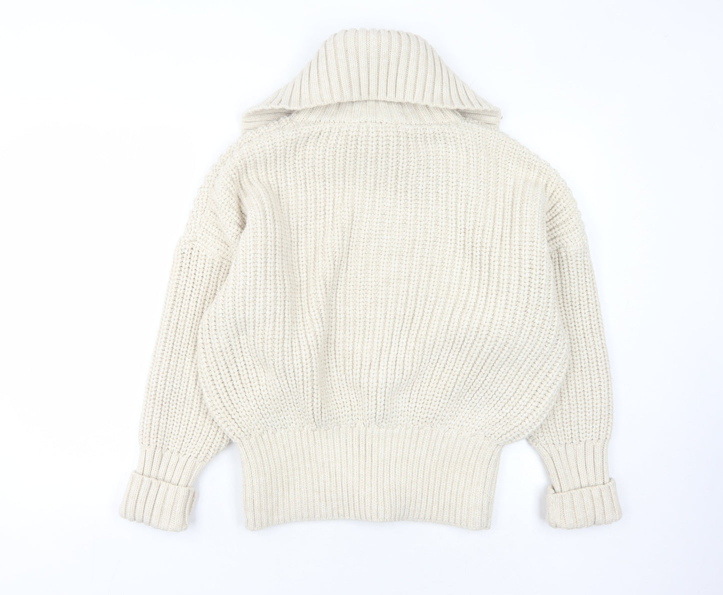 Zara Women's Ivory Full Zip Collared Jumper L