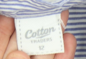 Cotton Traders Women Blue Stripe Button-Up Shirt Size 12