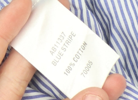 Cotton Traders Women Blue Stripe Button-Up Shirt Size 12