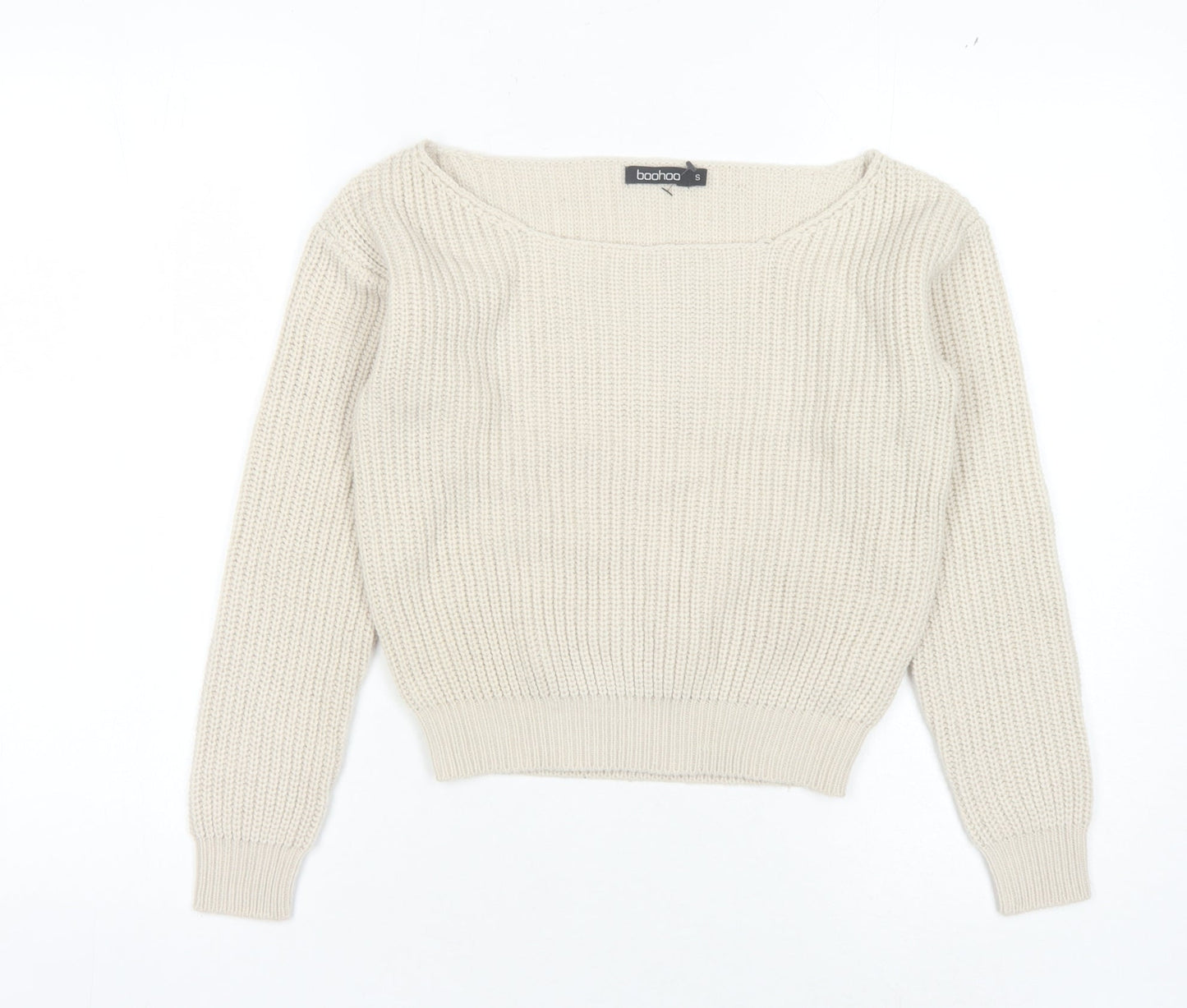 boohoo Women's Beige Pullover Jumper, Size S, Boat Neck