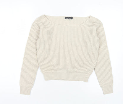boohoo Women's Beige Pullover Jumper, Size S, Boat Neck