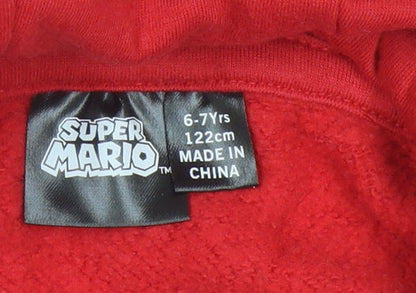 Super Mario Boys Red Pullover Hoodie 6-7 Years Cartoon Graphic