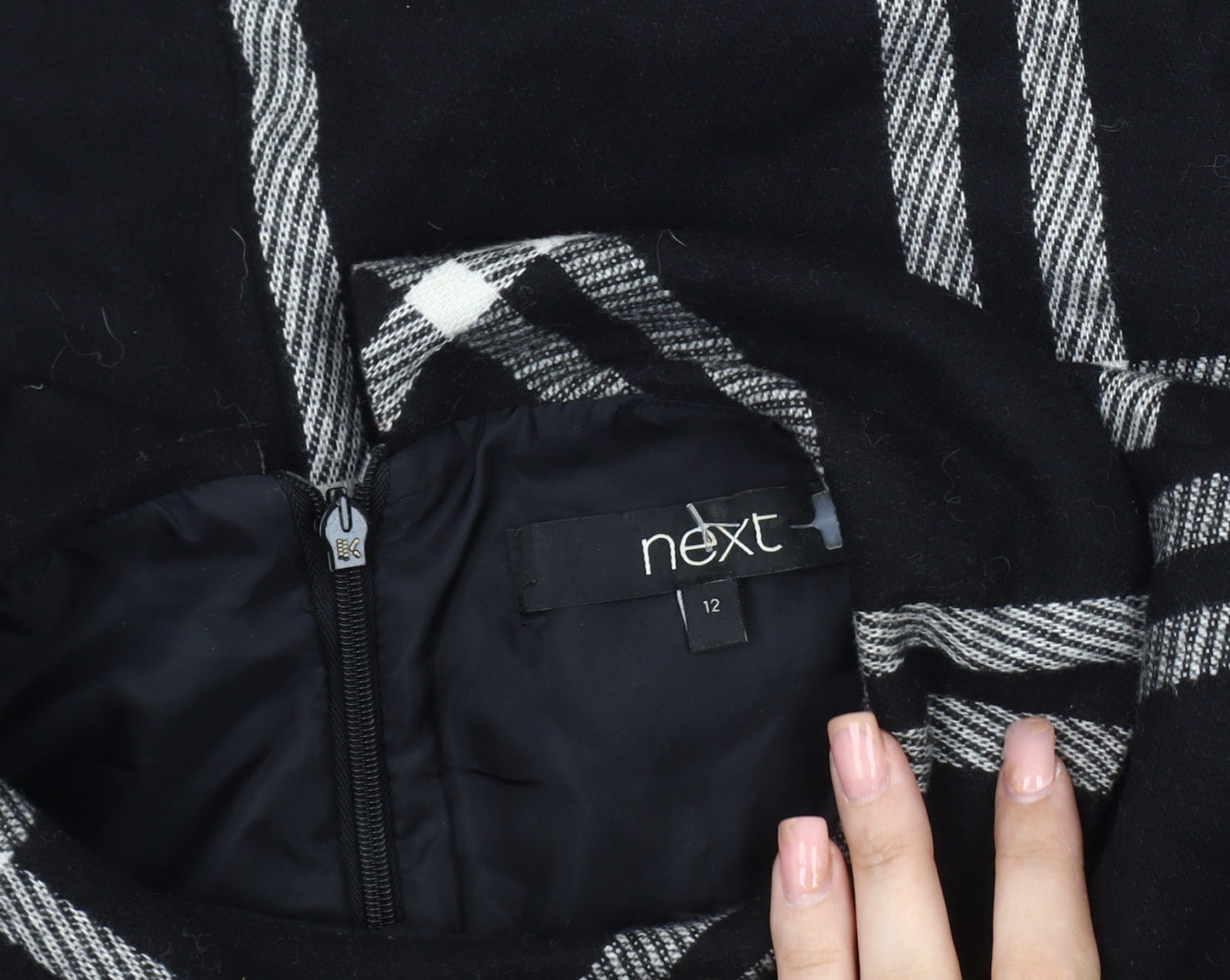 Next Women's Black Check Shift Dress, Size 12 - Elegant Style