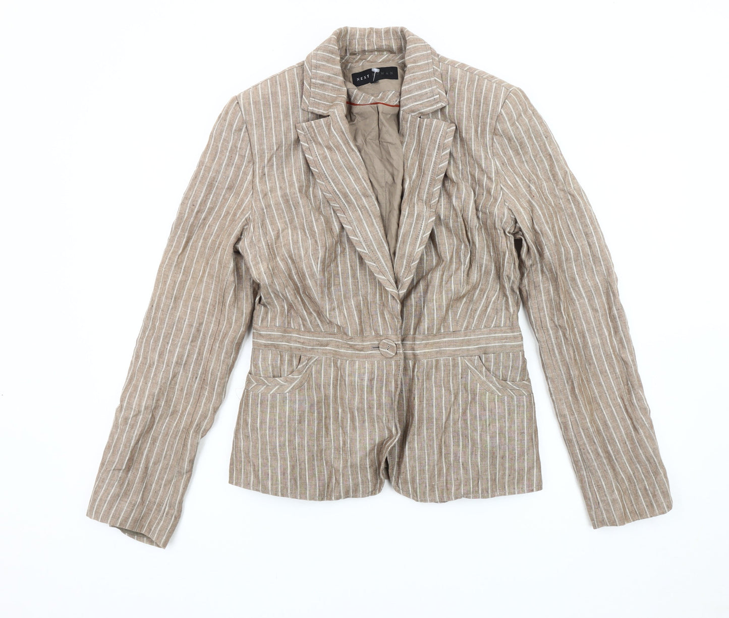 Next Women Brown Striped Suit Jacket, Size 10