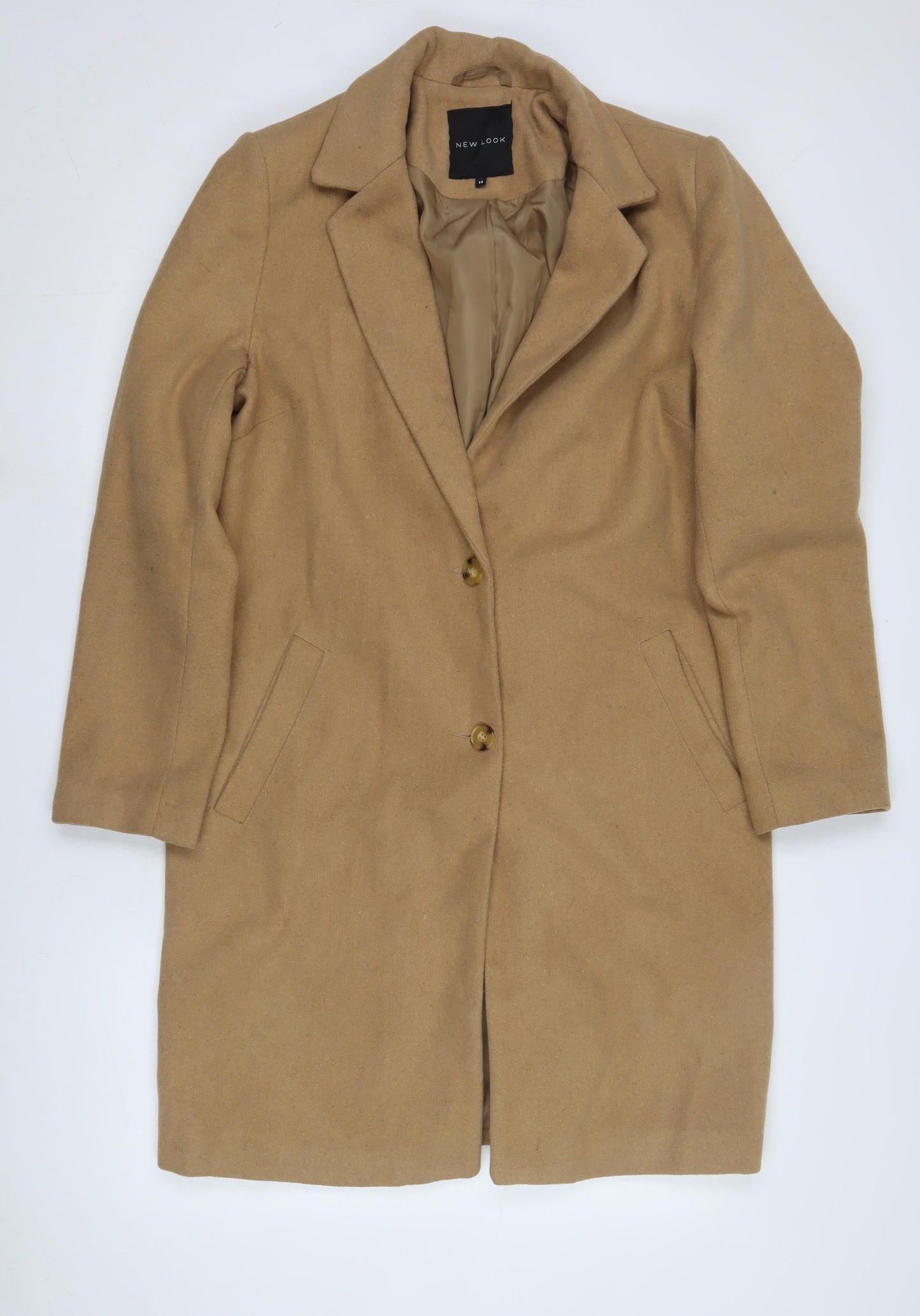New Look Women's Beige Wool Overcoat Size 14
