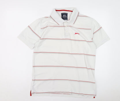 Slazenger Men's White Striped Polo Shirt S