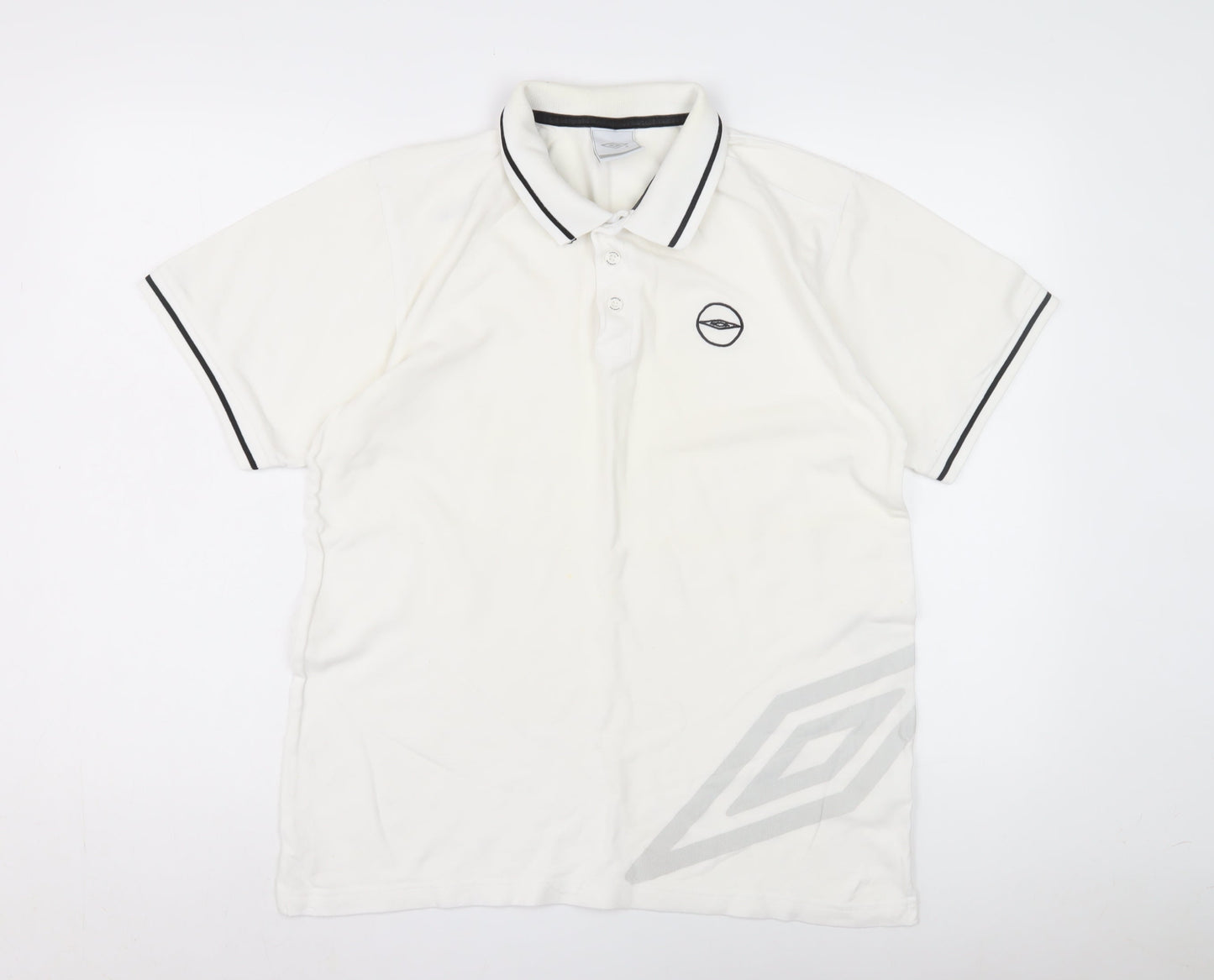 Umbro Men's White Short Sleeve Polo - Medium