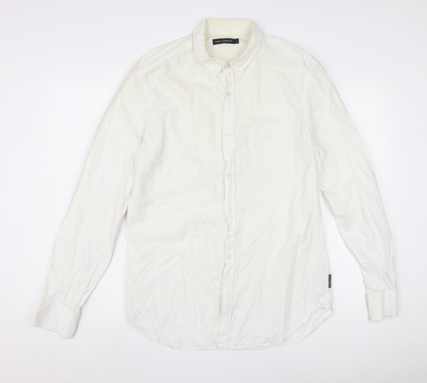 French Connection Men's Ivory Shirt L, Button-Up