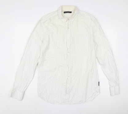 French Connection Men's Ivory Shirt L, Button-Up