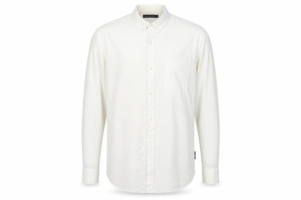 Front view of French Connection Men's Ivory Shirt L, Button-Up