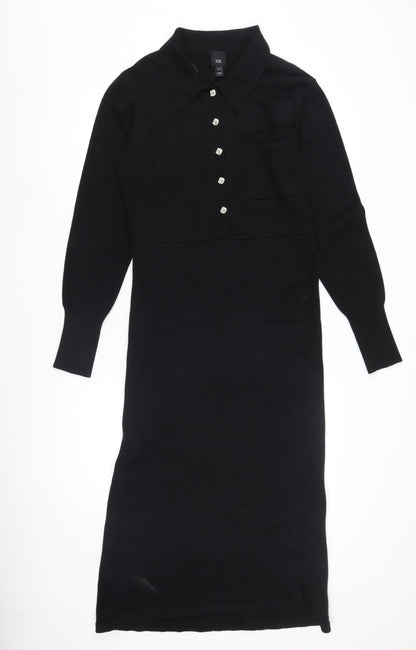River Island Women's Black Shirt Dress S, Belted Knit