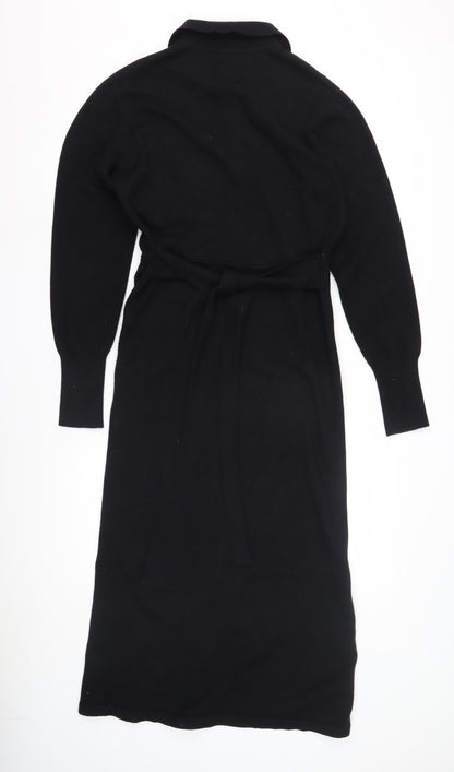 River Island Women's Black Shirt Dress S, Belted Knit