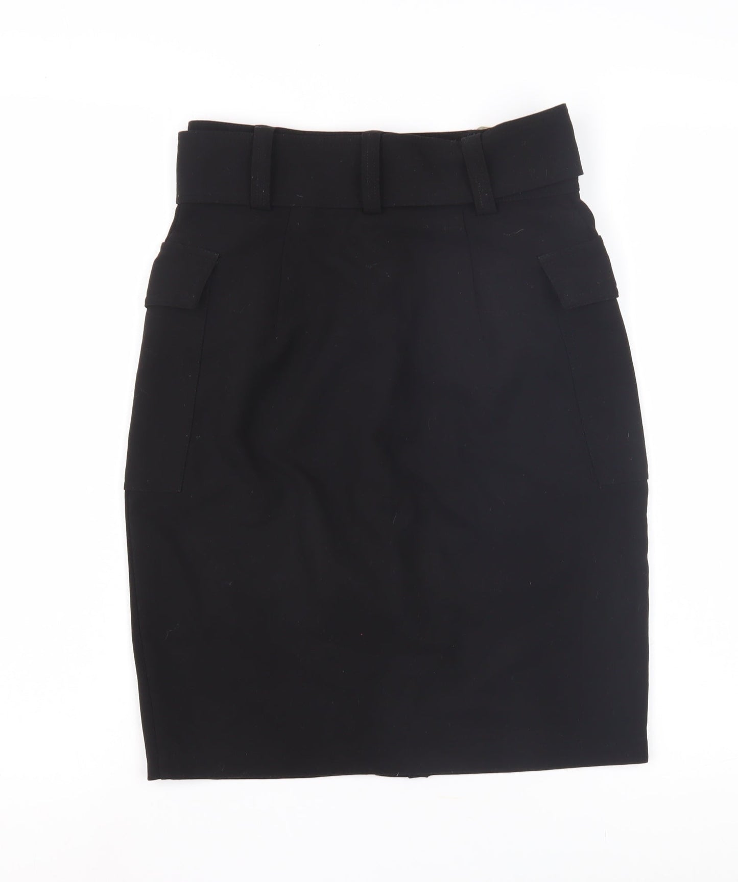 H&M Women's Black Pencil Skirt Size 6 with Buckle Accent