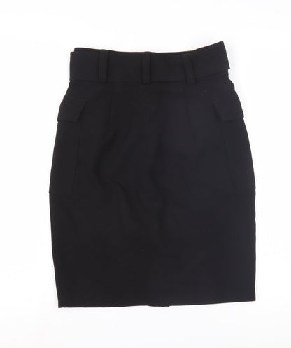 H&M Women's Black Pencil Skirt Size 6 with Buckle Accent