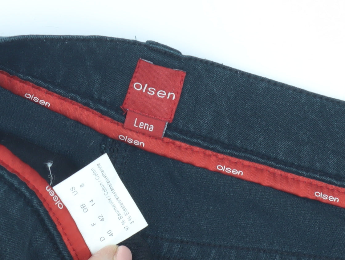 Olsen Women's Blue Straight Trousers Size 14