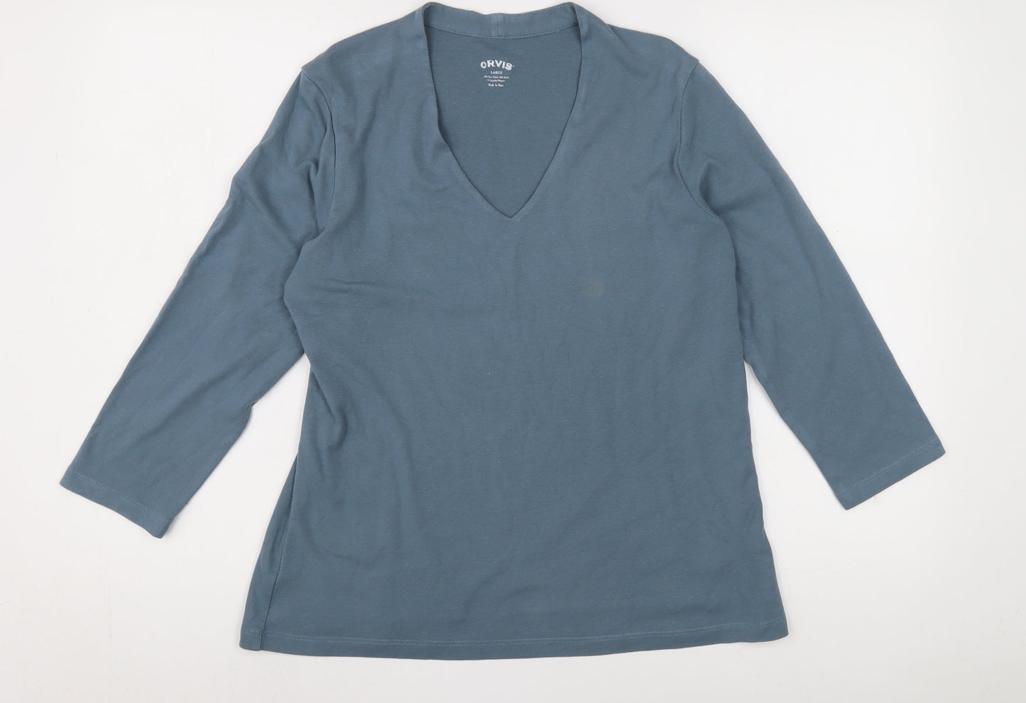 Orvis Women's Blue V-Neck 3/4 Sleeve Top Size L