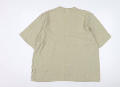 Timberland Men's Beige V-Neck T-Shirt, Large, Cotton, Logo